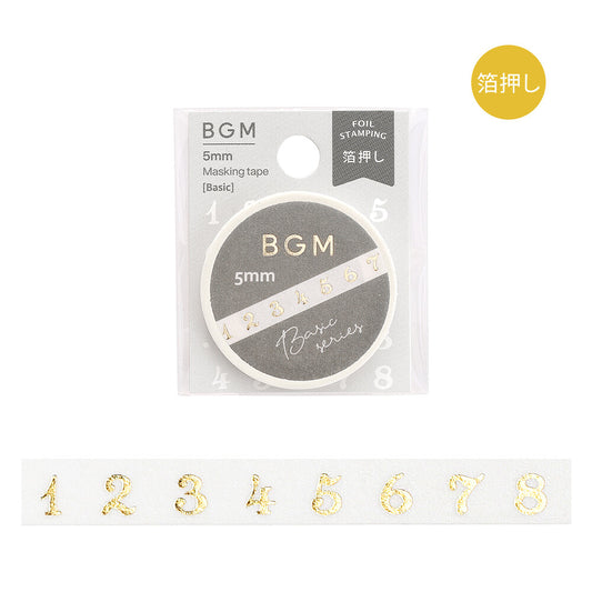 BGM Slim Washi Tape - Gold Numbers