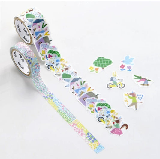 Bande Washi Tape Sticker Roll - Animal Town and Flower Garden