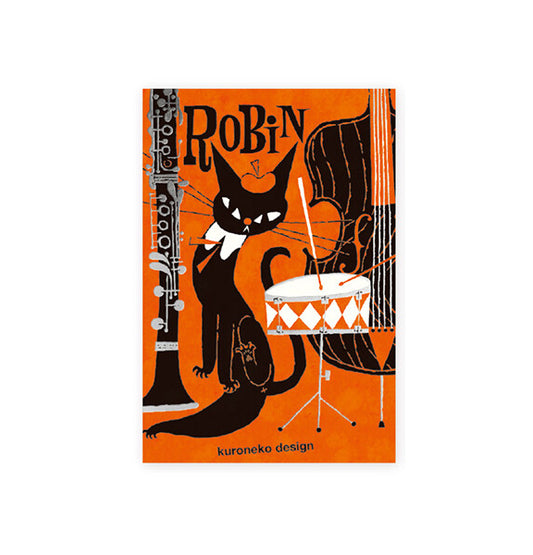 Cozyca Black Cat Robin Postcard - Musical Instruments